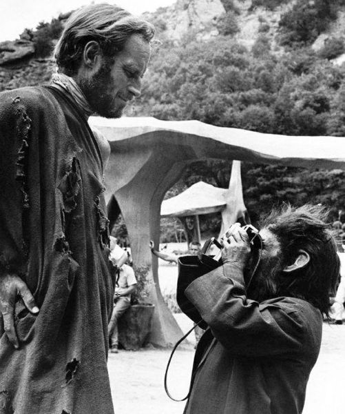 Charlton Heston being photographed by Roddy McDowall behind the scenes on Planet... 4