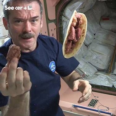 Here's how to make a space burrito. Astronaut Chris Hadfield cooks up chef Trac... 1