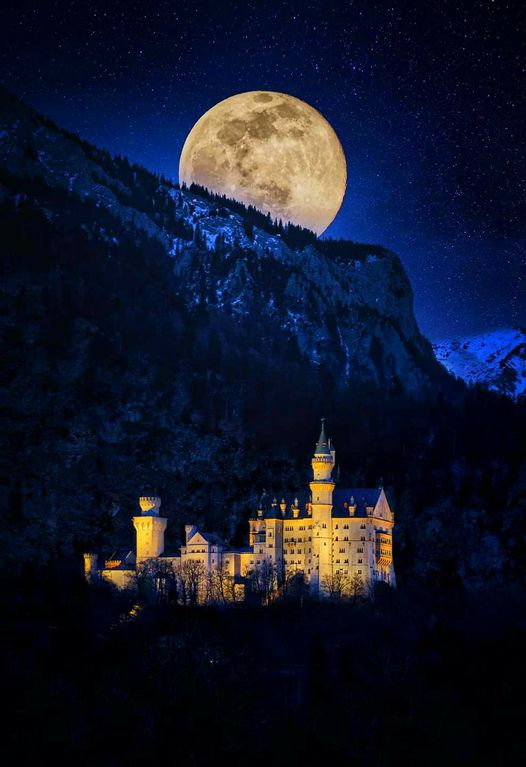 Full moon about Schwangau, Castle Neuschwanstein, Bavaria, Germany... 1