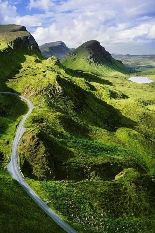 Road in the heart of the mountains, with lush heights, Scotland... 1