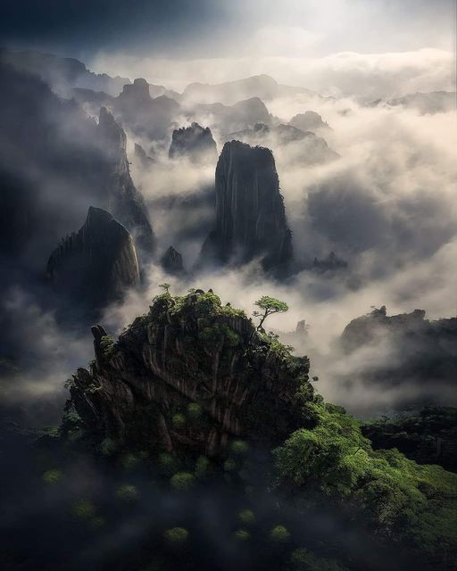 Above the clouds in the Yellow mountains of China...