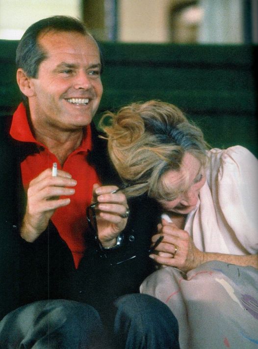 Jack Nicholson and Shirley MacLaine share a laugh on the set of "Terms of Endear...