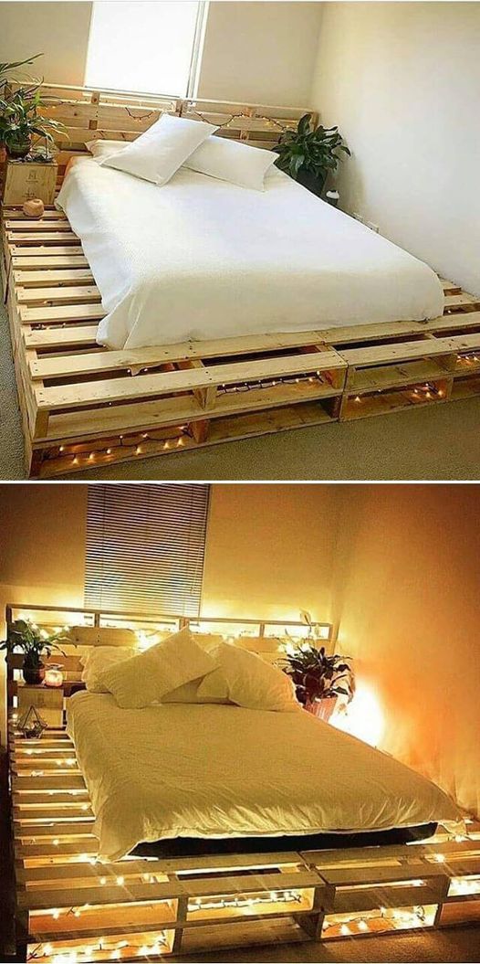 Διπλό κρεβάτι από παλέτες και με κρυφό φωτισμό. 1