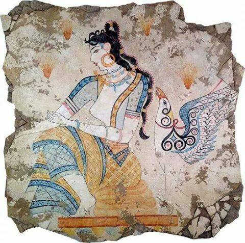 Η θεά με τους κρόκους (1600 π.Χ.) είναι μια λεπτομέρεια μινωικής τοιχογραφίας πο... 1