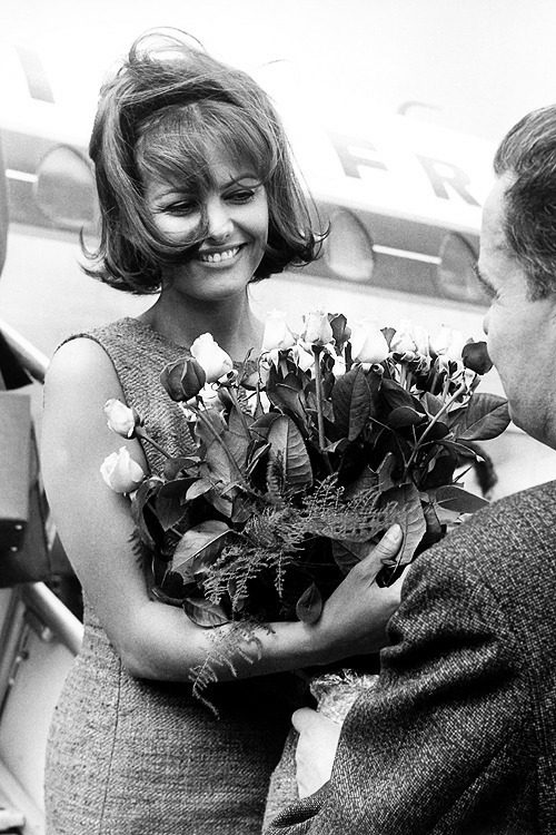 Η Claudia Cardinale λαμβάνει τριαντάφυλλα κατά την άφιξή της για την Berlinale, 1964. 1