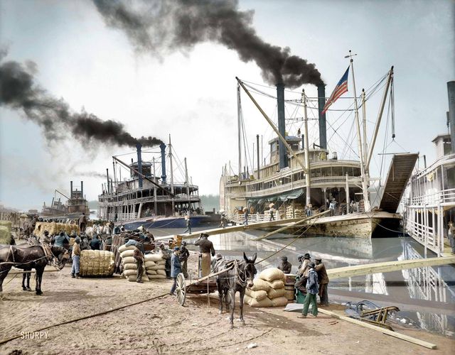 Steaboats on the Mississippi River, περίπου το 1906. (Χρωματισμένο)... 1