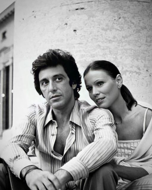 Όμορφη φωτογραφία του Al Pacino με την ηθοποιό Marthe Keller σε ένα διαφημιστικό στέκι για... 1
