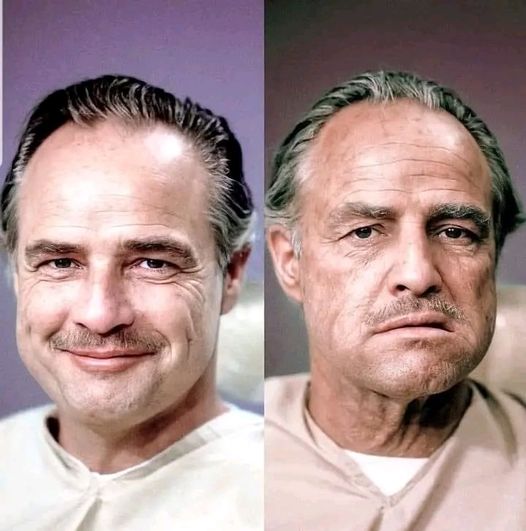Ο Μάρλον Μπράντο πριν και μετά το μακιγιάζ του για να γίνει ο Ντον Βίτο Κορλεόνε... 1